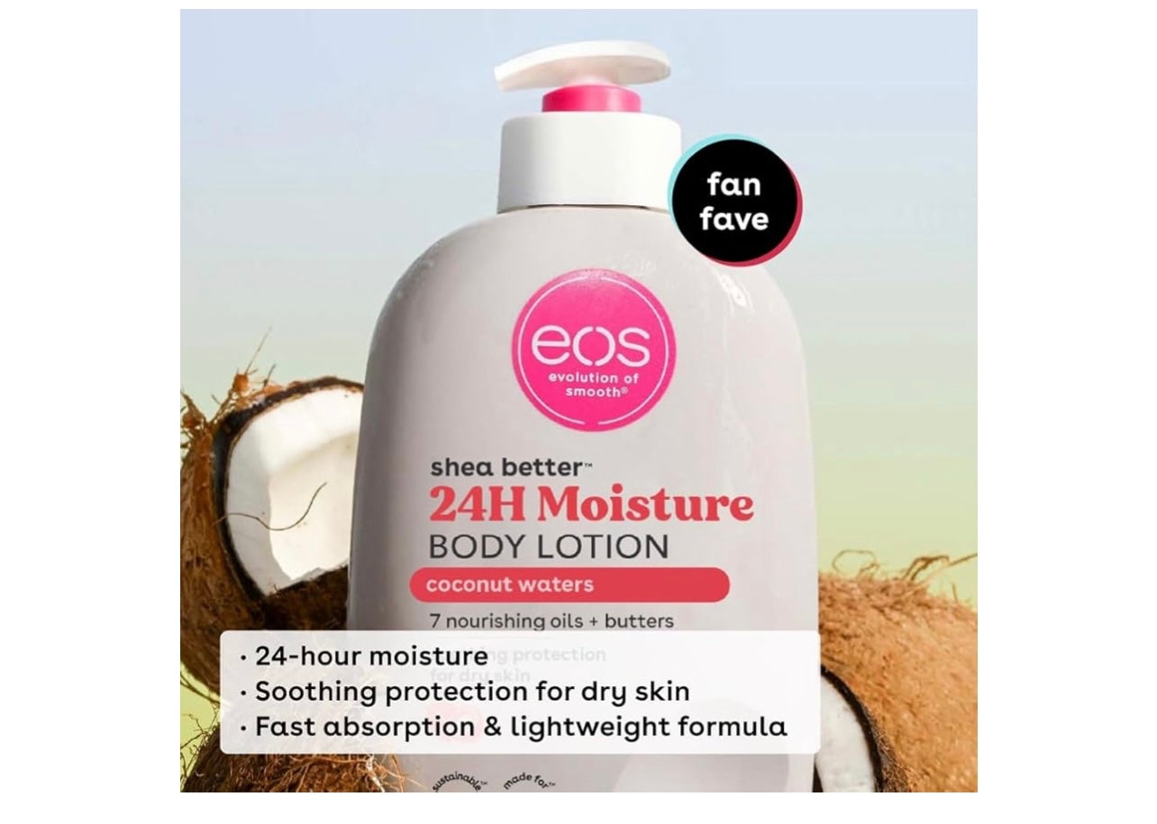 eos Bodylotion met sheaboter en kokoswater, 24-uur hydraterende huidverzorging, licht en niet vet, gemaakt met natuurlijke sheaboter, veganistisch, 473 ml