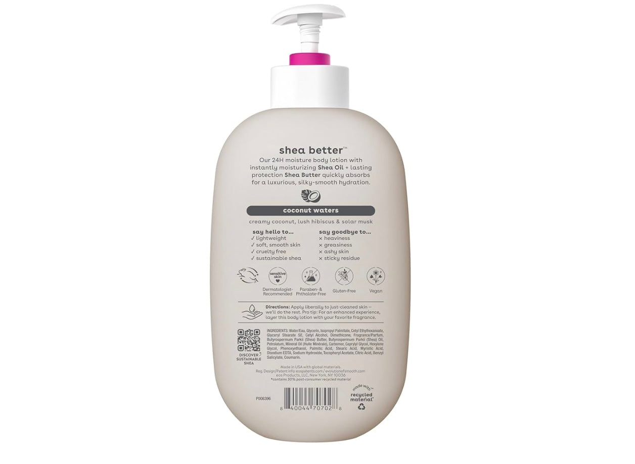 eos Bodylotion met sheaboter en kokoswater, 24-uur hydraterende huidverzorging, licht en niet vet, gemaakt met natuurlijke sheaboter, veganistisch, 473 ml