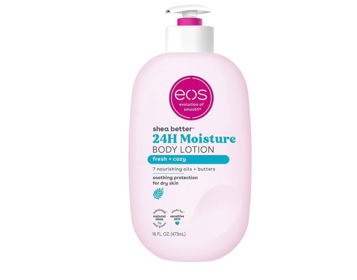 eos Bodylotion Fresh & Cozy, 24 uur, hydraterende huidverzorging, licht en niet vettig, met natuurlijke sheaboter, vegan, 16 fl oz